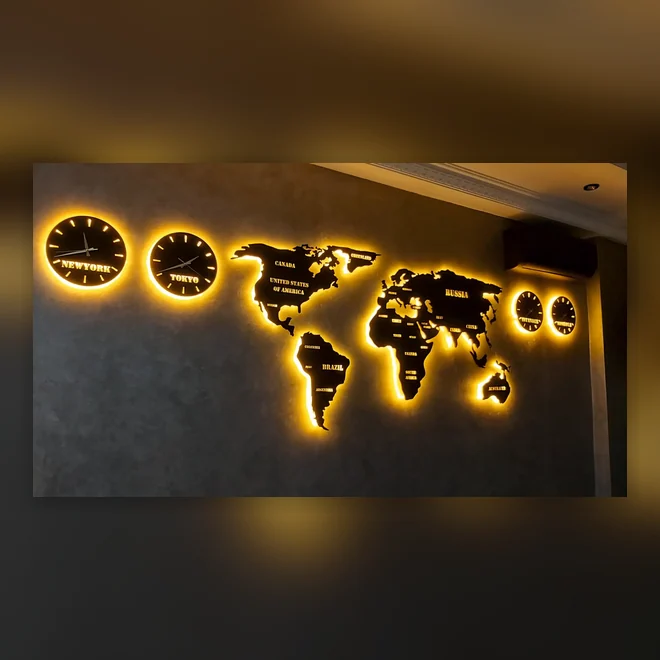 Büro Duvar Işıklı Harita — Banko Arkası Tabela